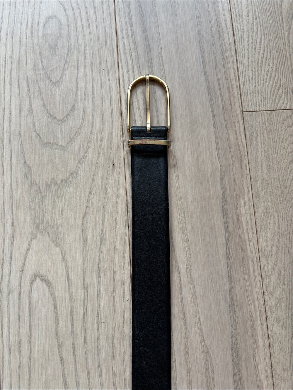 Babaton Black Leather Belt with Gold Buckle
